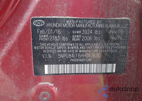 2017 Hyundai Elantra Se z USA, uszkodzony, nr VIN 5NPD84LF6HH017630